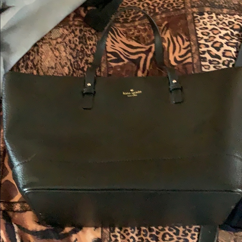 Kate spade black leather bag w brass zipper